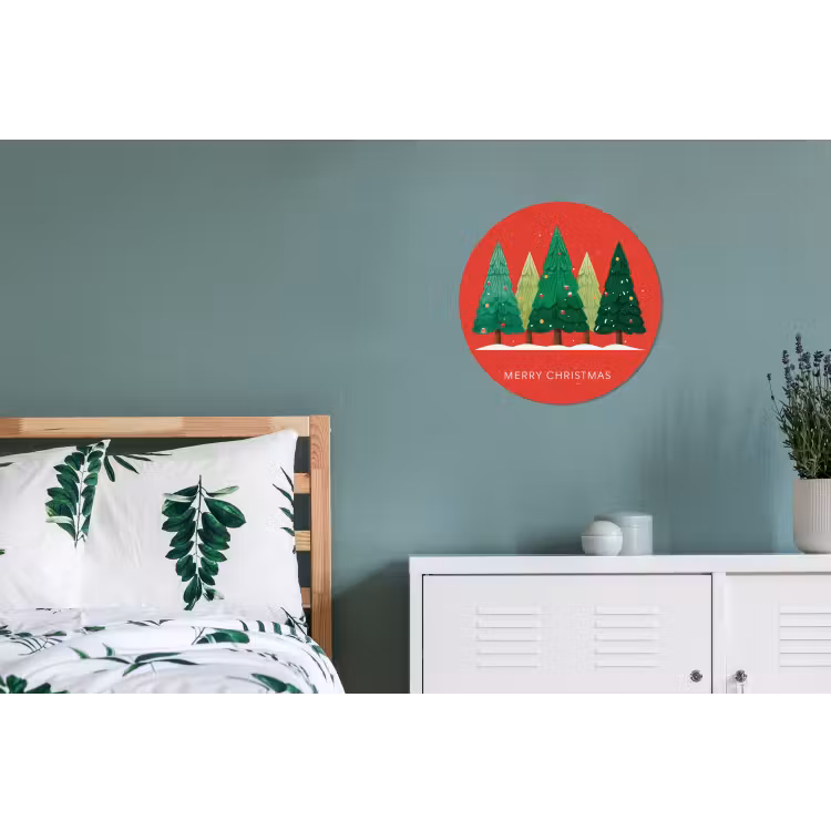 Minimalistisch - Kerstbomen - Rood - Sneeuw Wandcirkel aluminium klein -slaapkamer