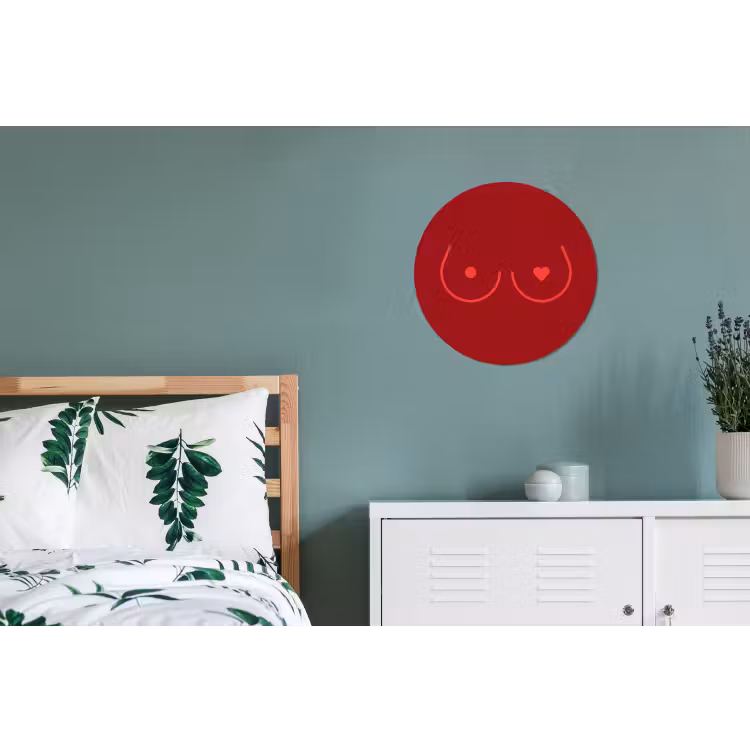 Minimalistisch - Lijnillustratie - Rood Wandcirkel aluminium klein -slaapkamer