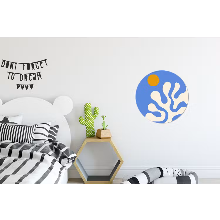 Minimalistisch - Organisch patroon - Blauw Wandcirkel aluminium klein -kinderkamer