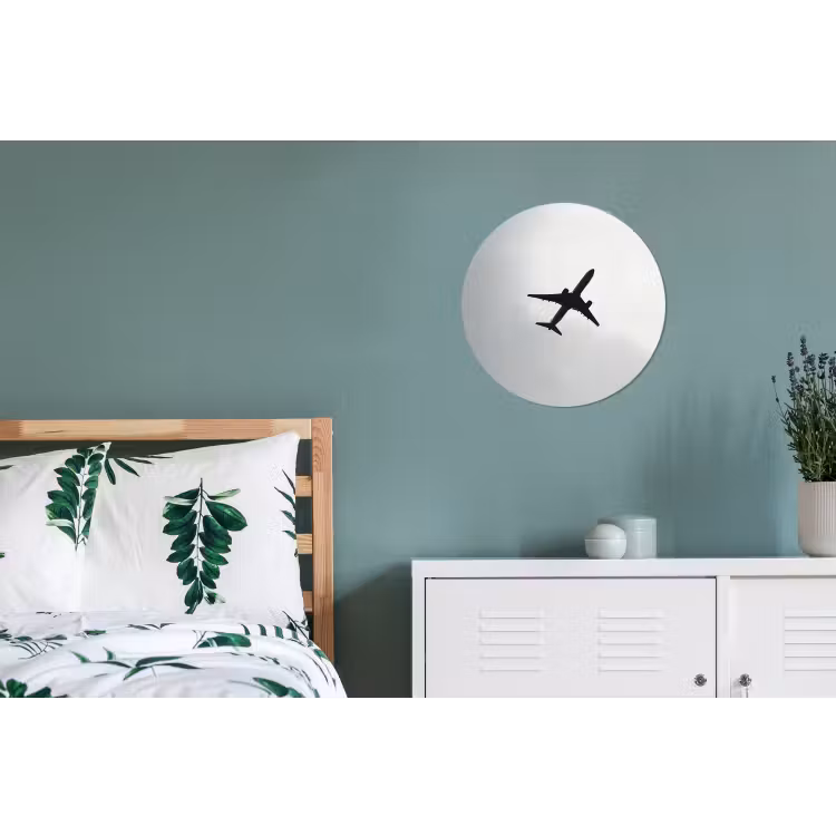Minimalistisch - Silhouet - Zwart - Vliegtuig Wandcirkel aluminium klein -slaapkamer