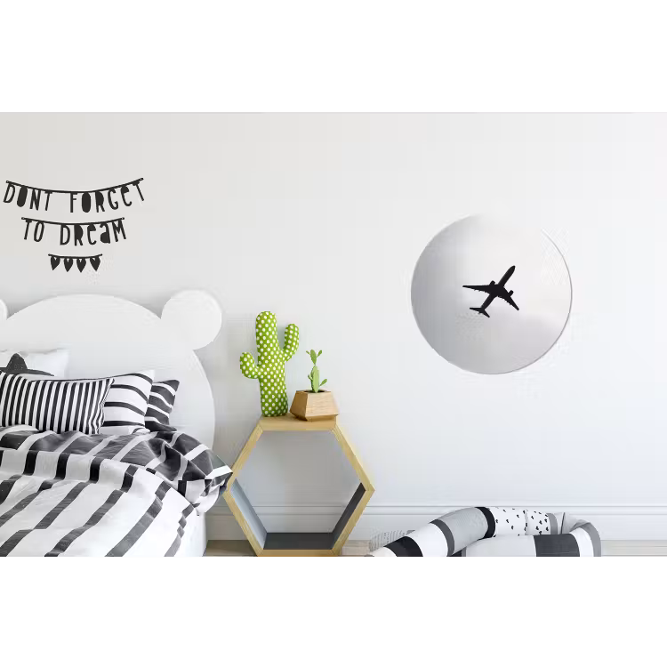 Minimalistisch - Silhouet - Zwart - Vliegtuig Wandcirkel aluminium klein -kinderkamer