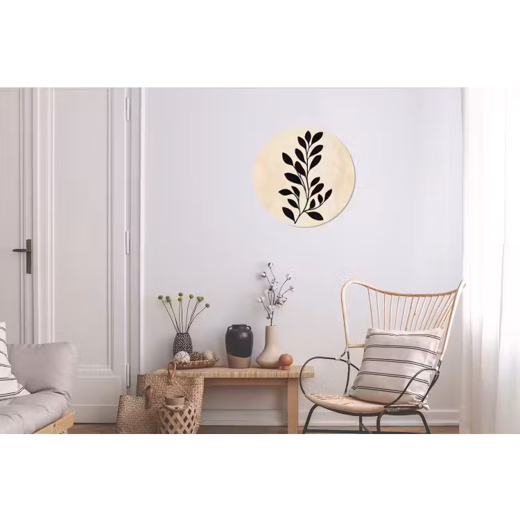 Minimalistisch - Tak - Bladeren - Zwart Wandcirkel aluminium klein -woonkamer