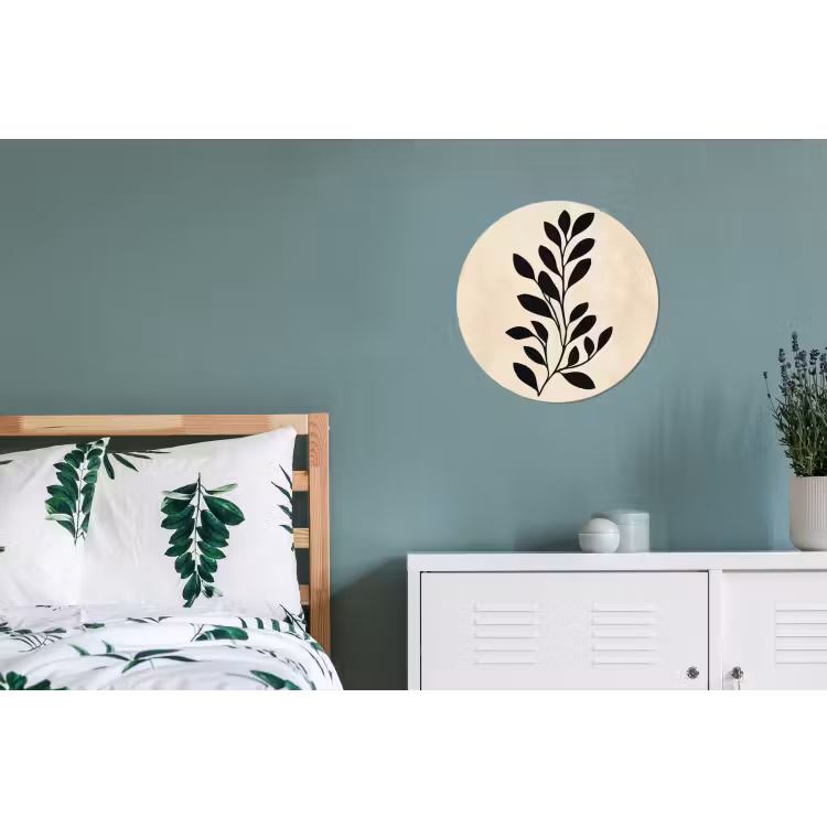 Minimalistisch - Tak - Bladeren - Zwart Wandcirkel aluminium klein -slaapkamer