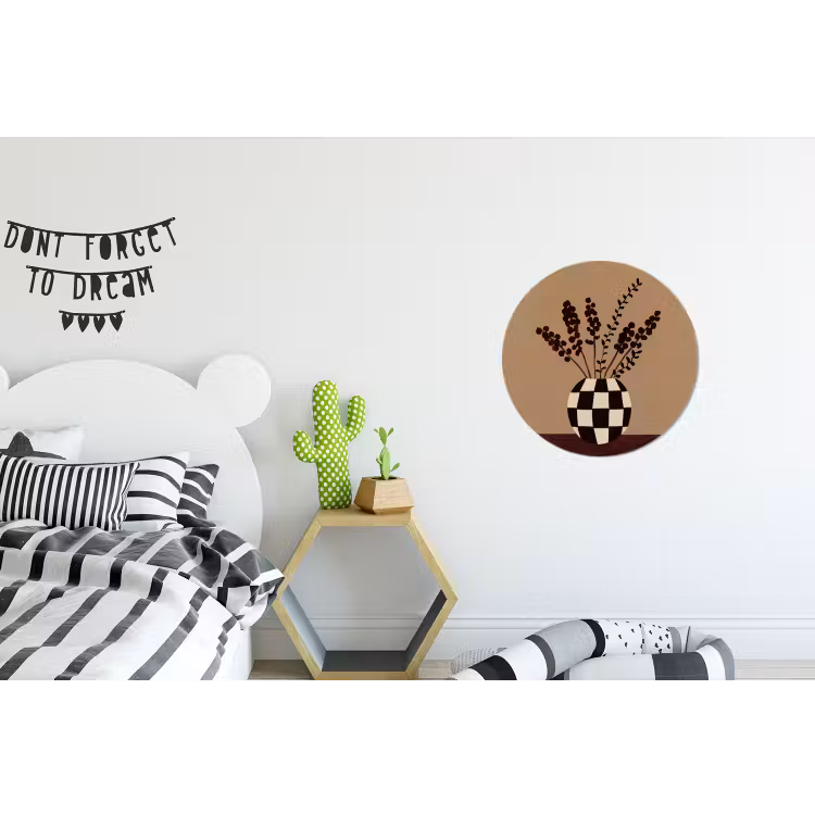 Minimalistisch - Vaas - Bloemen - Bruin Wandcirkel aluminium klein -kinderkamer