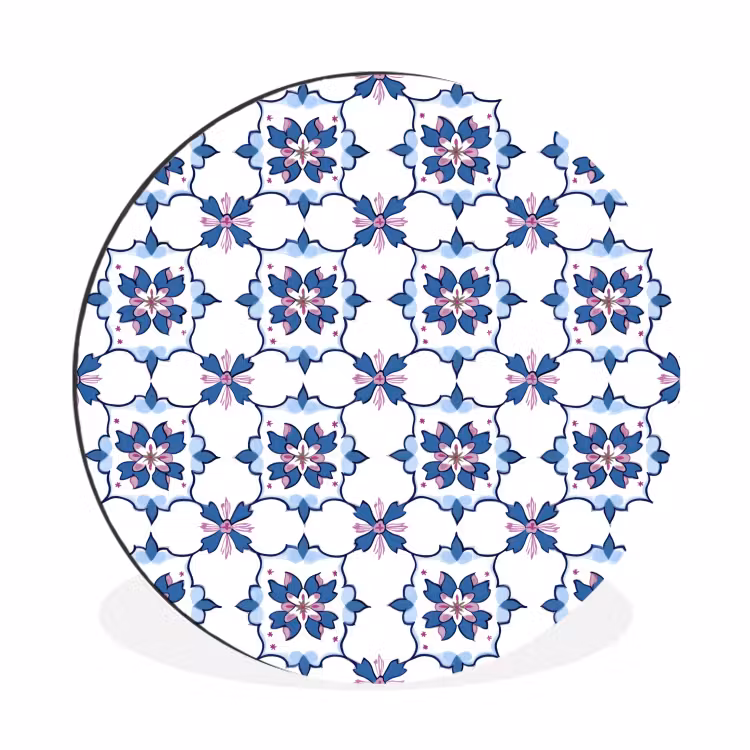 Modern - Patroon - Blauw - Roze Wandcirkel aluminium klein 190 -3d