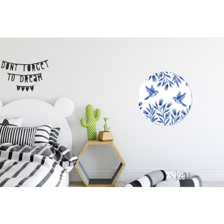 Modern - Vogels - Delfts - Blauw Wandcirkel aluminium klein -kinderkamer