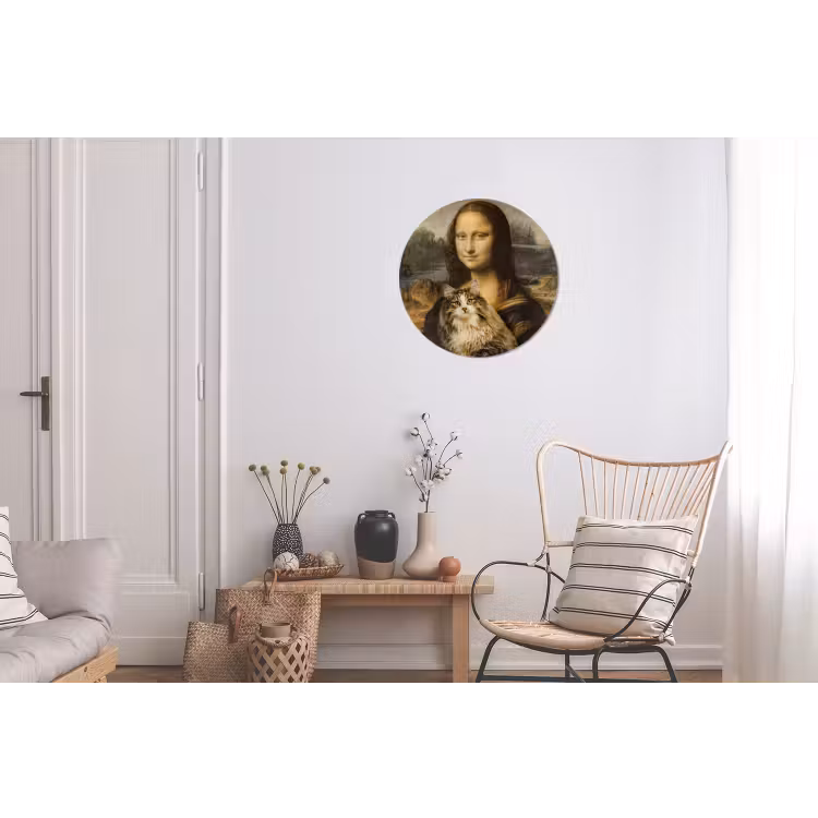 Mona Lisa - Kat - Leonardo da Vinci - Vintage - Kunstwerk - Oude meesters - Schilderij Wandcirkel aluminium klein -woonkamer