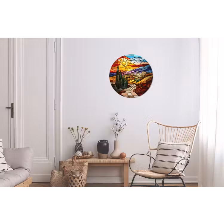 Mozaïek - Zon - Landschap - Dorp Wandcirkel aluminium klein -woonkamer