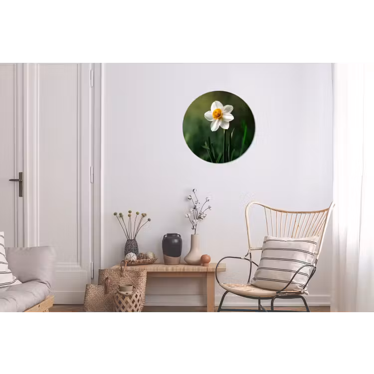 Narcis - Bloem - Wit - Grassprieten Wandcirkel aluminium klein -woonkamer