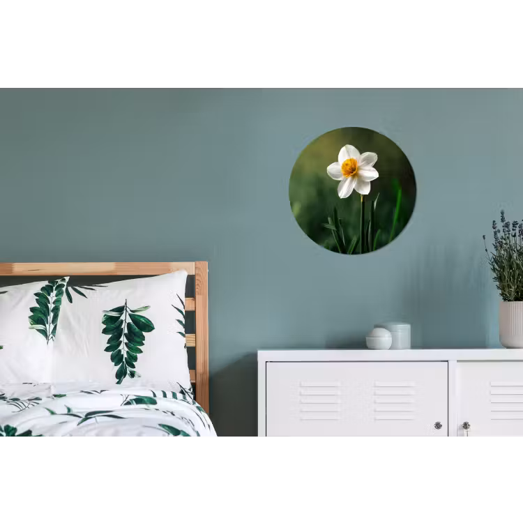 Narcis - Bloem - Wit - Grassprieten Wandcirkel aluminium klein -slaapkamer