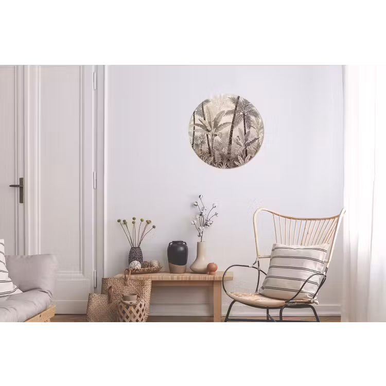 Natuur - Bladeren - Landschap - Mozaïek - Beige Wandcirkel aluminium klein -woonkamer