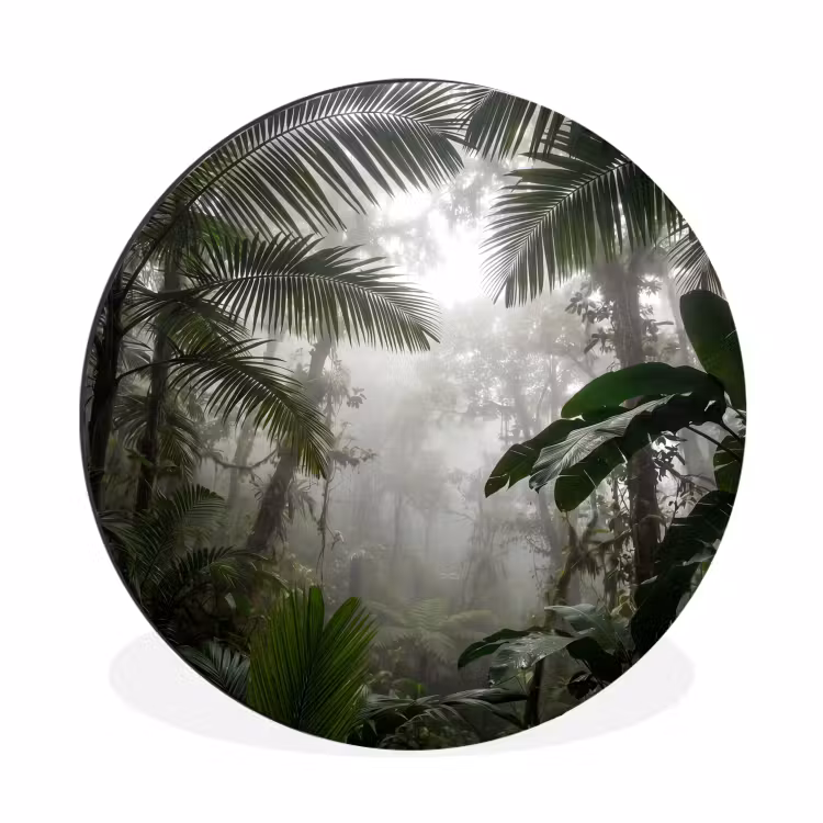 Natuur - Jungle - Mist - Groen - Bladeren Wandcirkel aluminium klein -3d