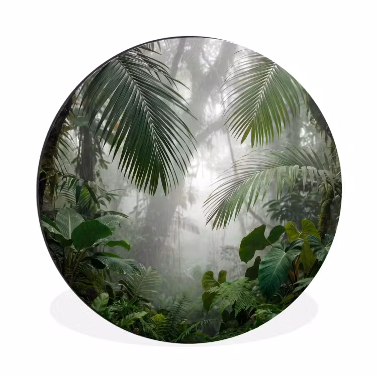 Natuur - Jungle - Mist - Tropisch - Groen Wandcirkel aluminium klein -3d