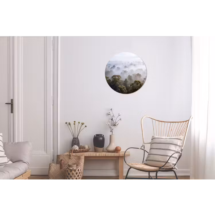 Natuur - Mist - Bos - Ochtend - Goud Wandcirkel aluminium klein -woonkamer