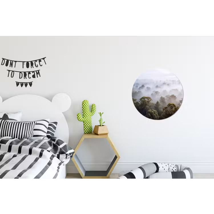 Natuur - Mist - Bos - Ochtend - Goud Wandcirkel aluminium klein -kinderkamer