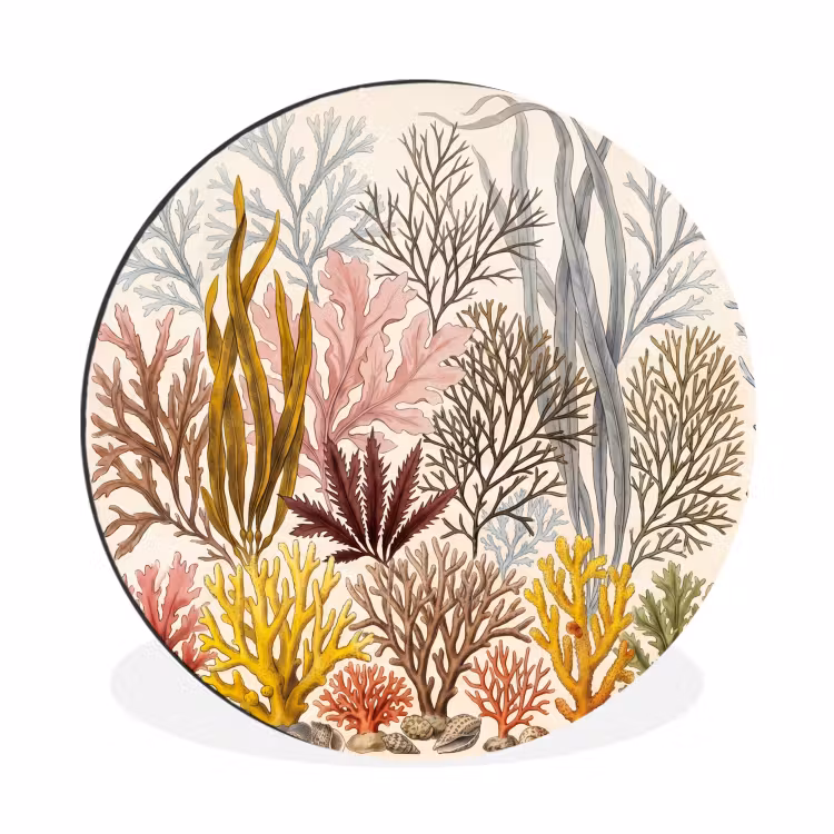 Natuur - Onderwater - Botanisch - Vintage - Kleurrijk Wandcirkel aluminium klein -3d