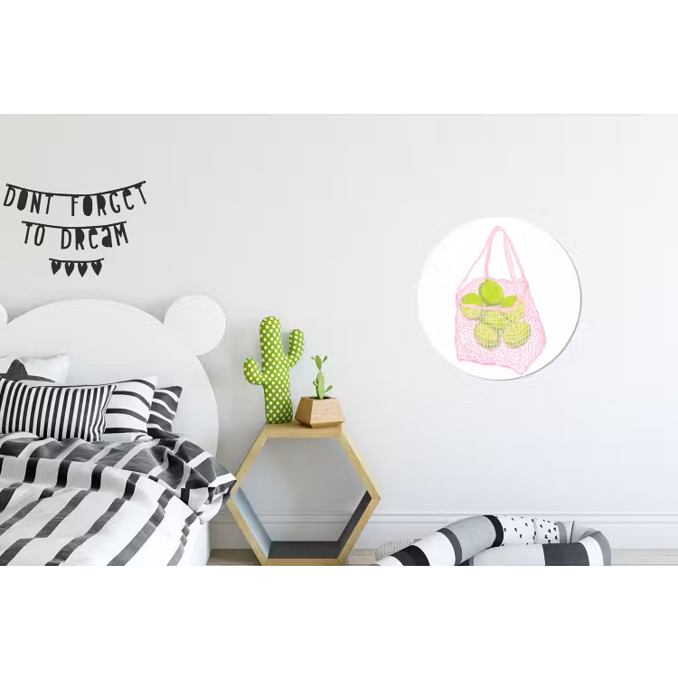 Netzakje - Roze - Illustratie - Limoenen Wandcirkel aluminium klein -kinderkamer