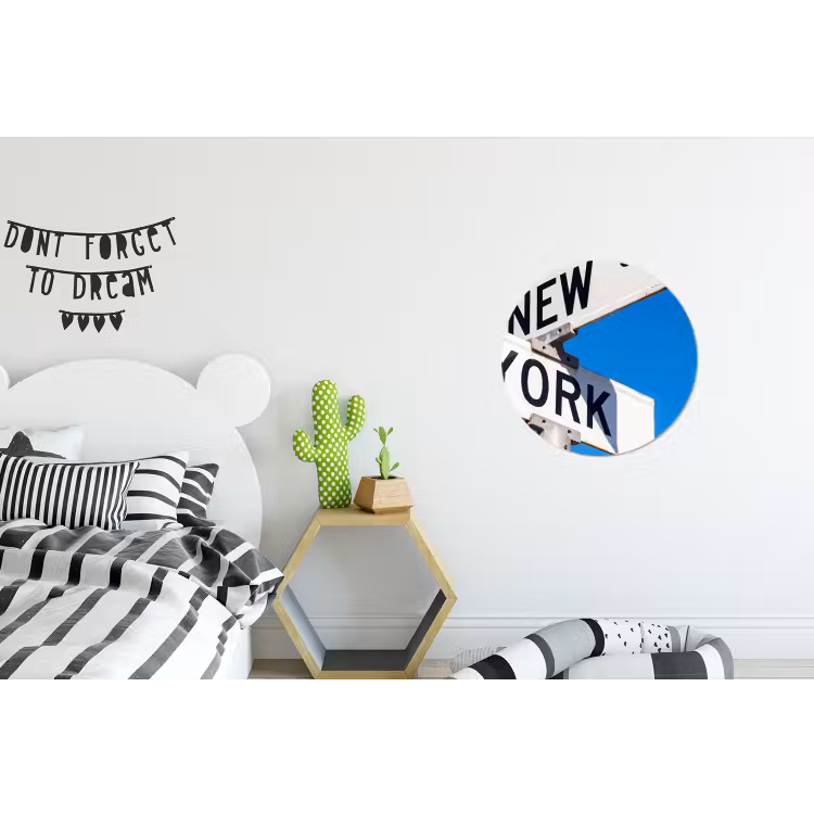 New York - Straatbord - Stad - Urban - Blauw Wandcirkel aluminium klein -kinderkamer