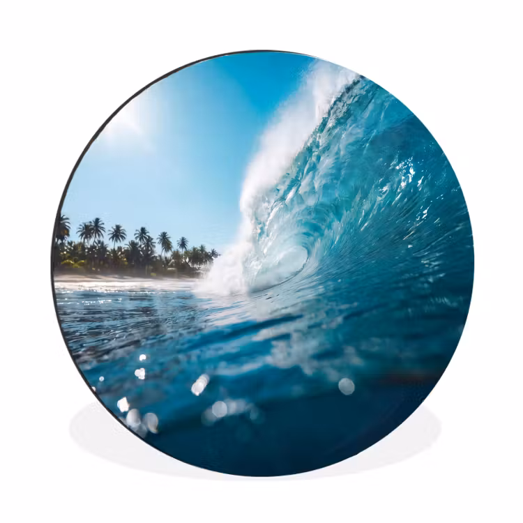 Oceaan - Golf - Strand - Natuur - Blauw Wandcirkel aluminium klein -3d