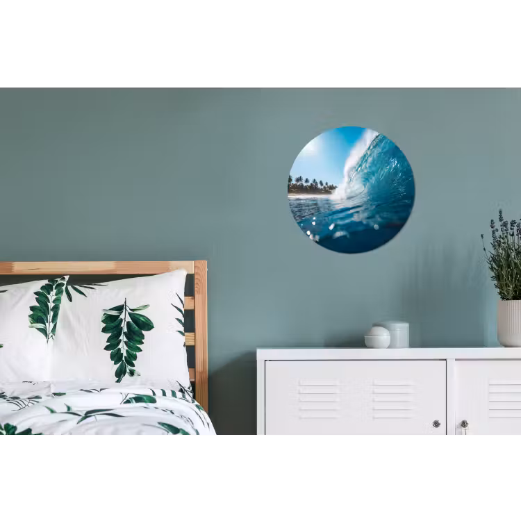 Oceaan - Golf - Strand - Natuur - Blauw Wandcirkel aluminium klein -slaapkamer