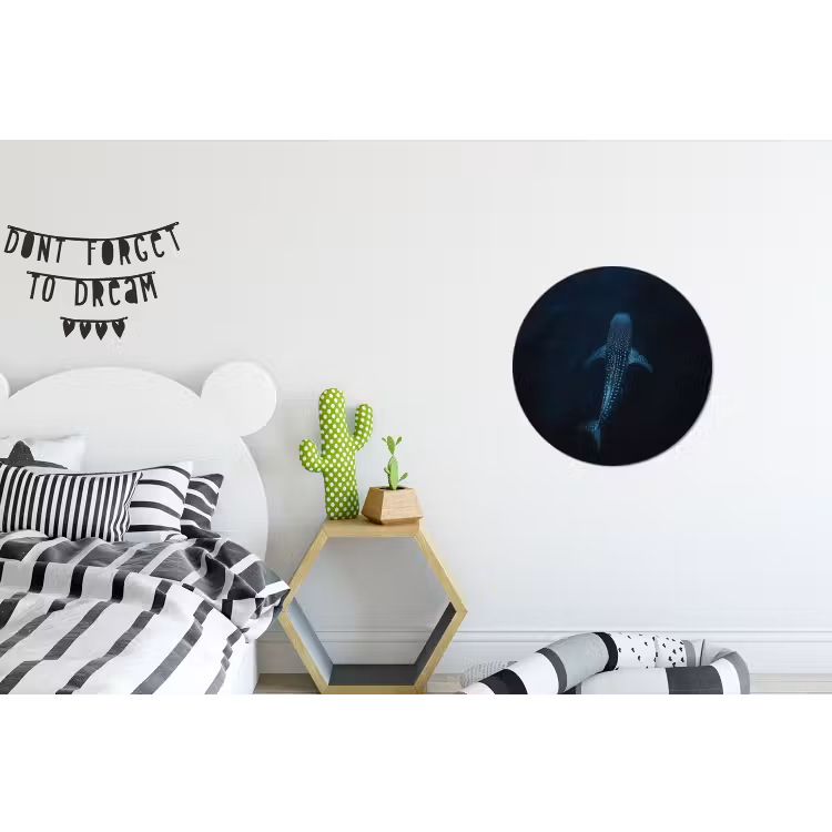 Oceaan - Walvishaai - Donkerblauw - Vlekken Wandcirkel aluminium klein -kinderkamer