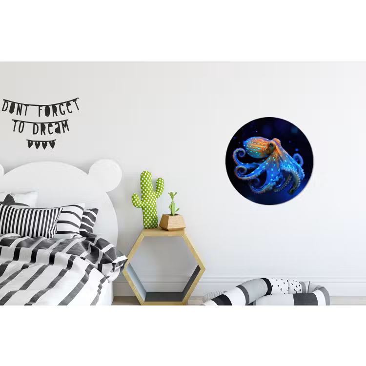 Octopus - Stippen - Blauw - Zee Wandcirkel aluminium klein -kinderkamer