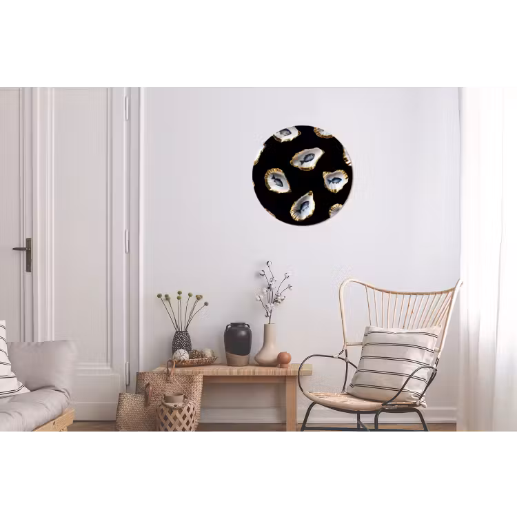 Oesters - Vissen - Blauw - Goud Wandcirkel aluminium klein -woonkamer