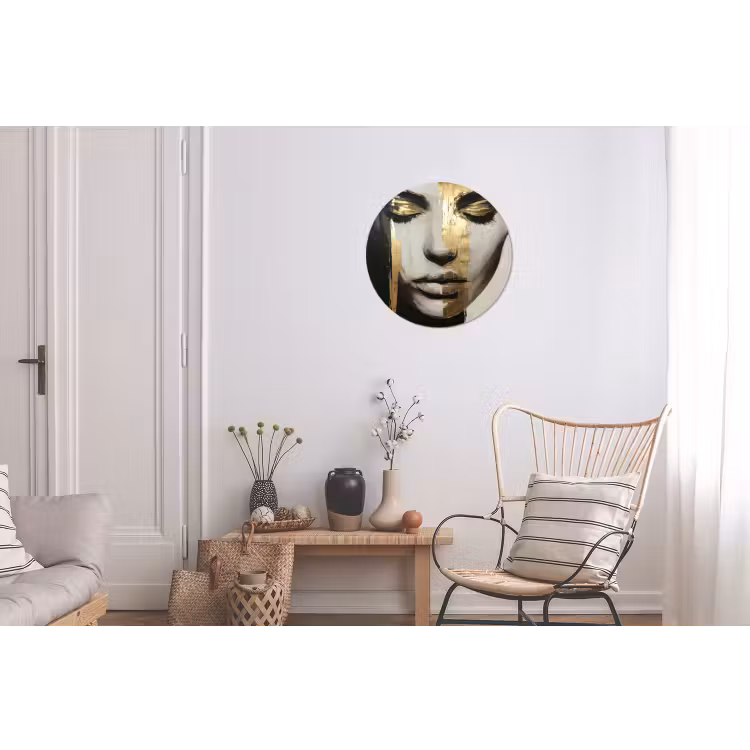 Ogen - Gezicht - Goud - Strepen Wandcirkel aluminium klein -woonkamer