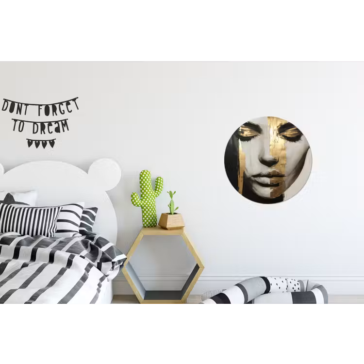 Ogen - Gezicht - Goud - Strepen Wandcirkel aluminium klein -kinderkamer
