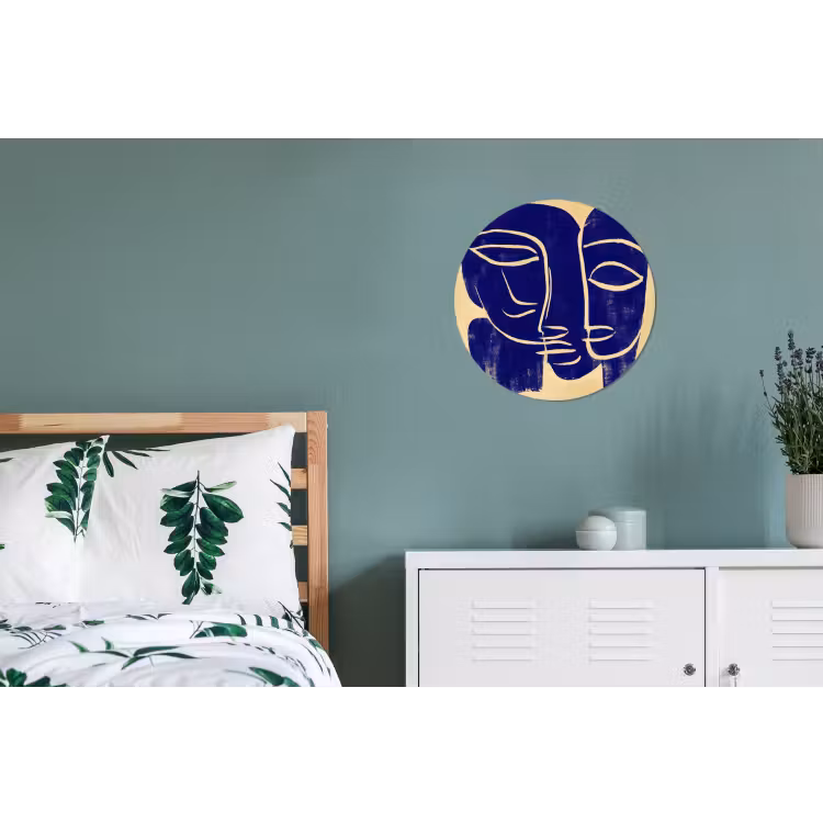 Okergeel - Blauw - Eenvoudige lijnen Wandcirkel aluminium klein -slaapkamer