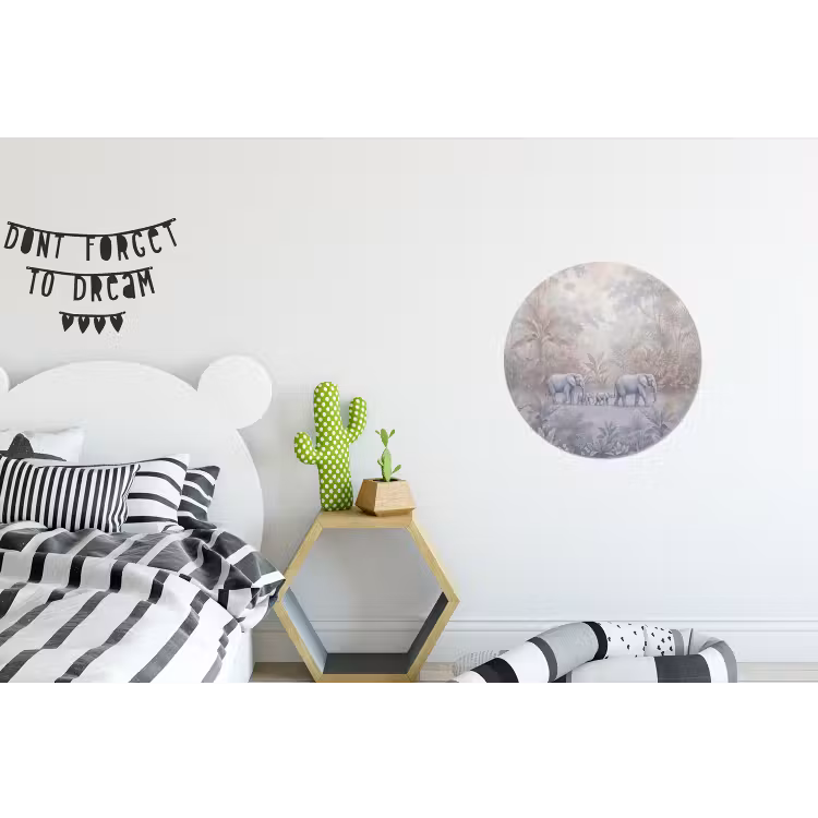 Olifant - Familie - Jungle - Illustratie - Grijs Wandcirkel aluminium klein -kinderkamer