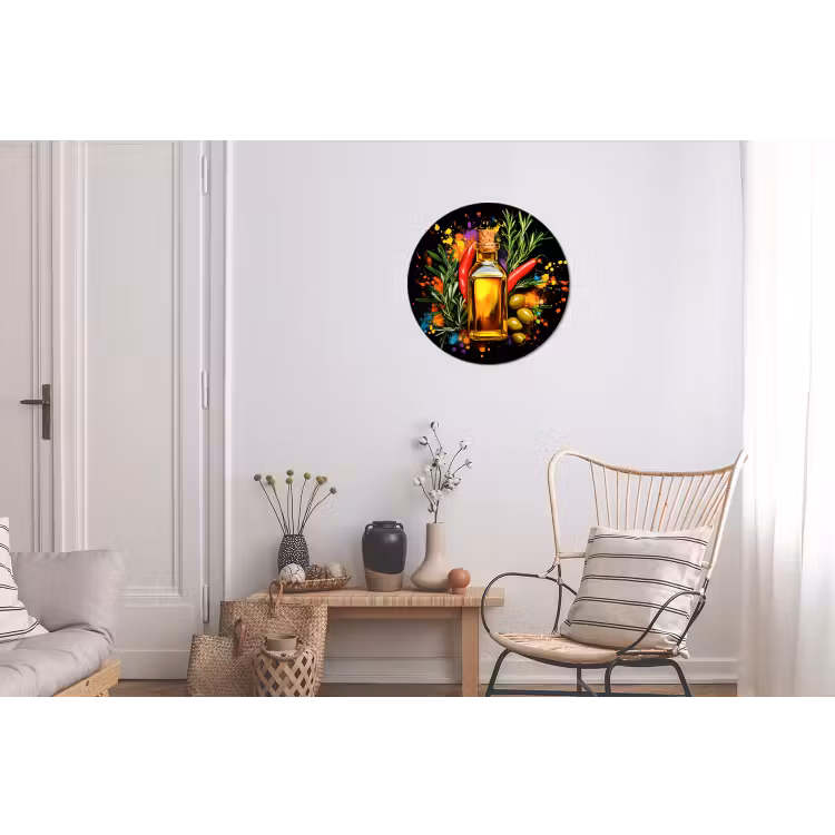 Olijfolie - Graffiti - Peper - Olijven - Modern Wandcirkel aluminium klein -woonkamer