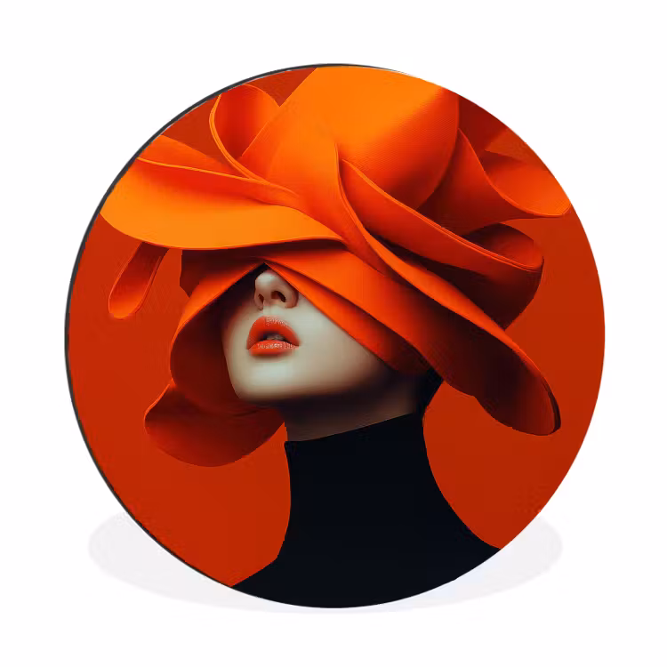 Oranje - Hoed - Vrouw Wandcirkel aluminium klein -3d