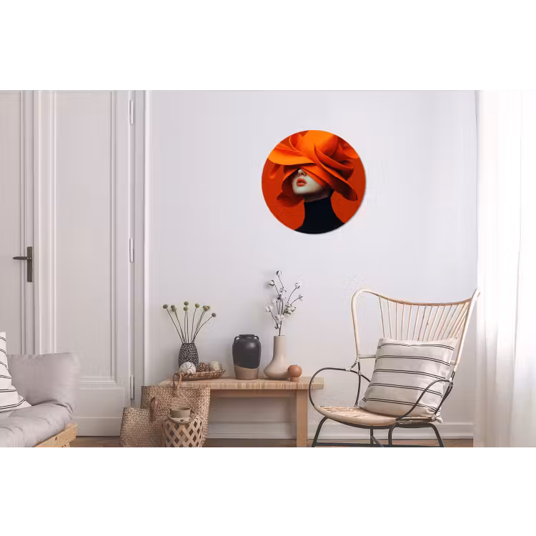 Oranje - Hoed - Vrouw Wandcirkel aluminium klein -woonkamer