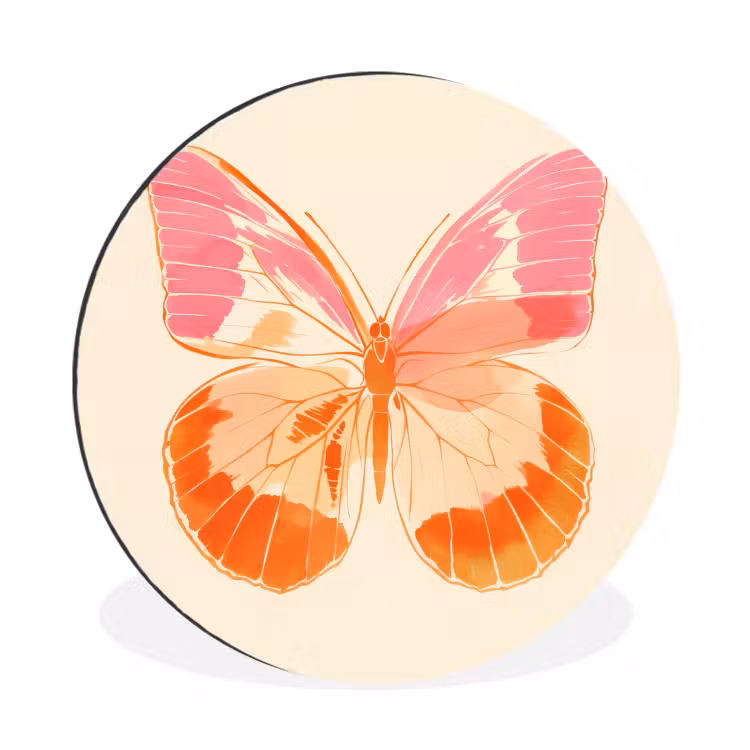 Oranje - Vlinder - Minimalistisch Wandcirkel aluminium klein -3d