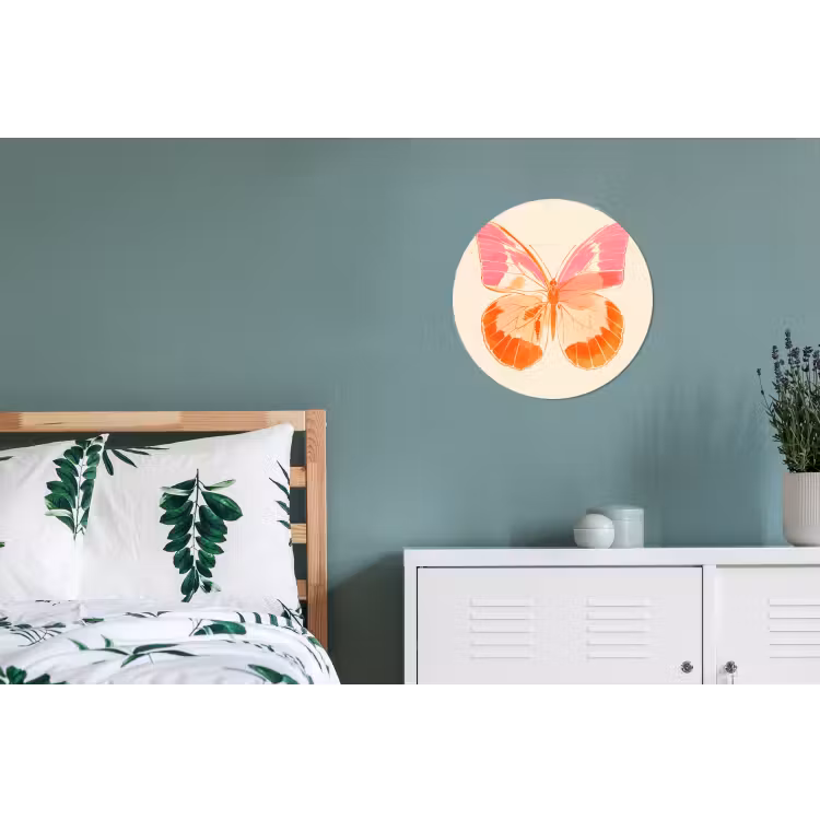 Oranje - Vlinder - Minimalistisch Wandcirkel aluminium klein -slaapkamer
