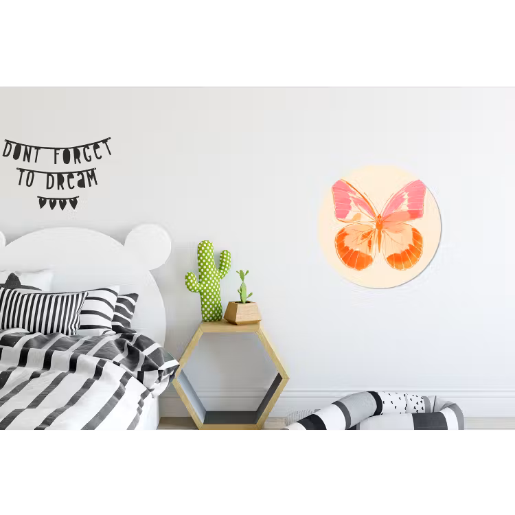 Oranje - Vlinder - Minimalistisch Wandcirkel aluminium klein -kinderkamer