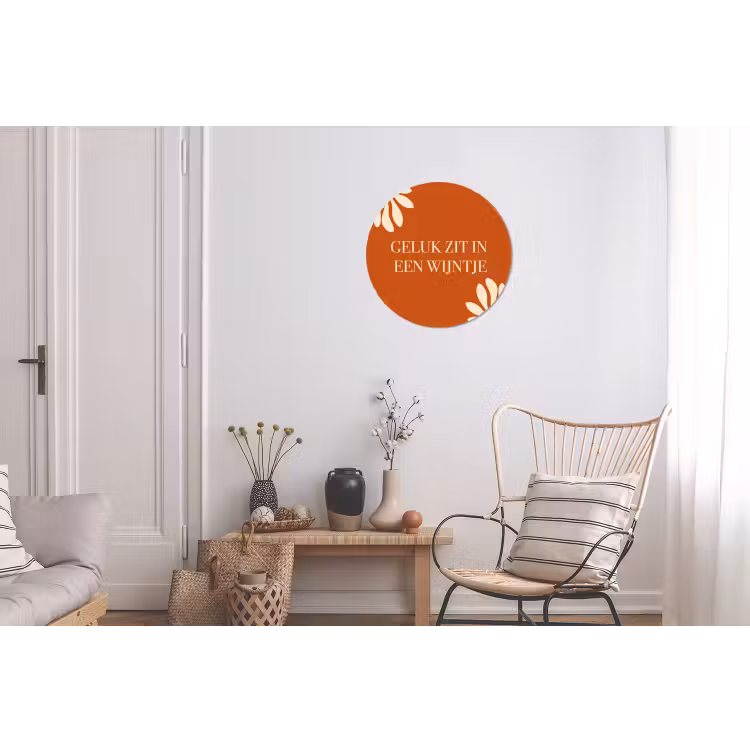 Oranje - Wijntje - Quote Wandcirkel aluminium klein -woonkamer