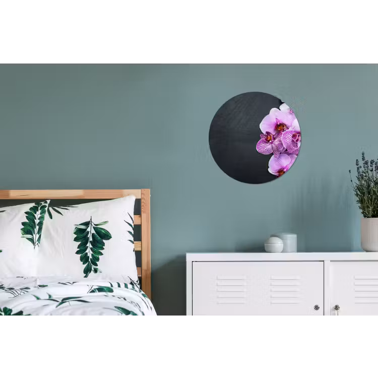 Orchidee - Bloemen - Roze - Flora Wandcirkel aluminium klein -slaapkamer