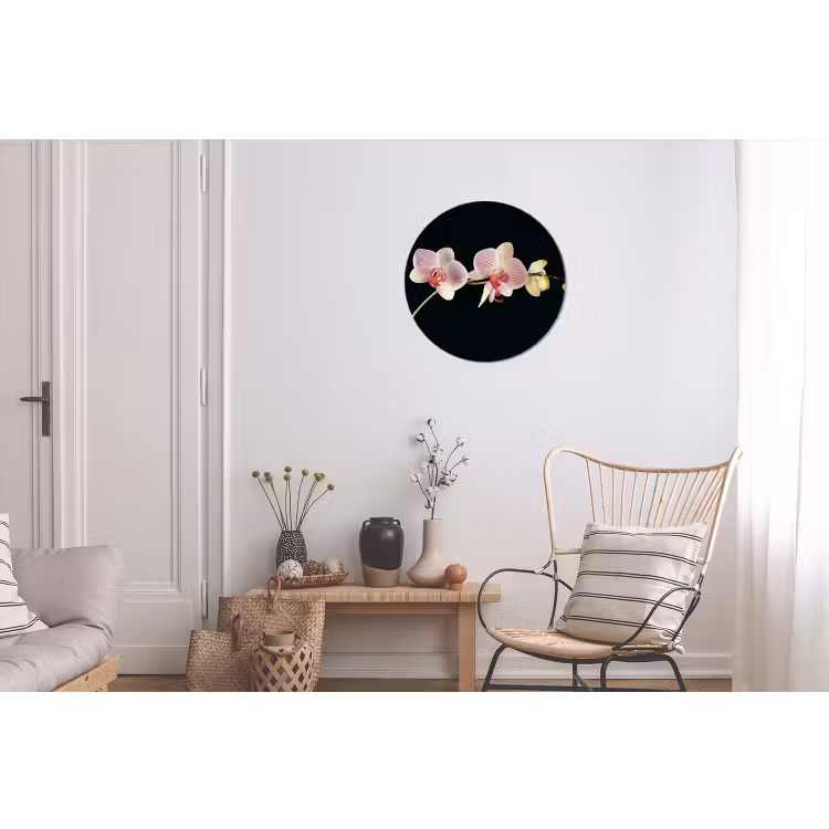 Orchidee - Bloemen - Zwart - Roze - Knoppen Wandcirkel aluminium klein -woonkamer