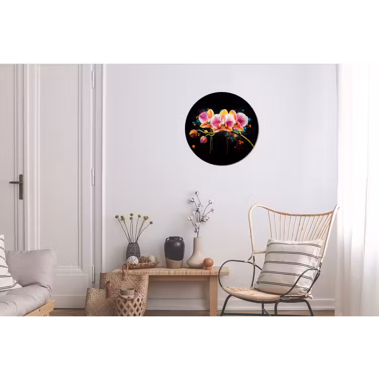 Orchidee - Graffiti - Kleurrijk - Bloemen - Abstract Wandcirkel aluminium klein -woonkamer