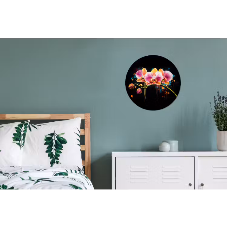 Orchidee - Graffiti - Kleurrijk - Bloemen - Abstract Wandcirkel aluminium klein -slaapkamer