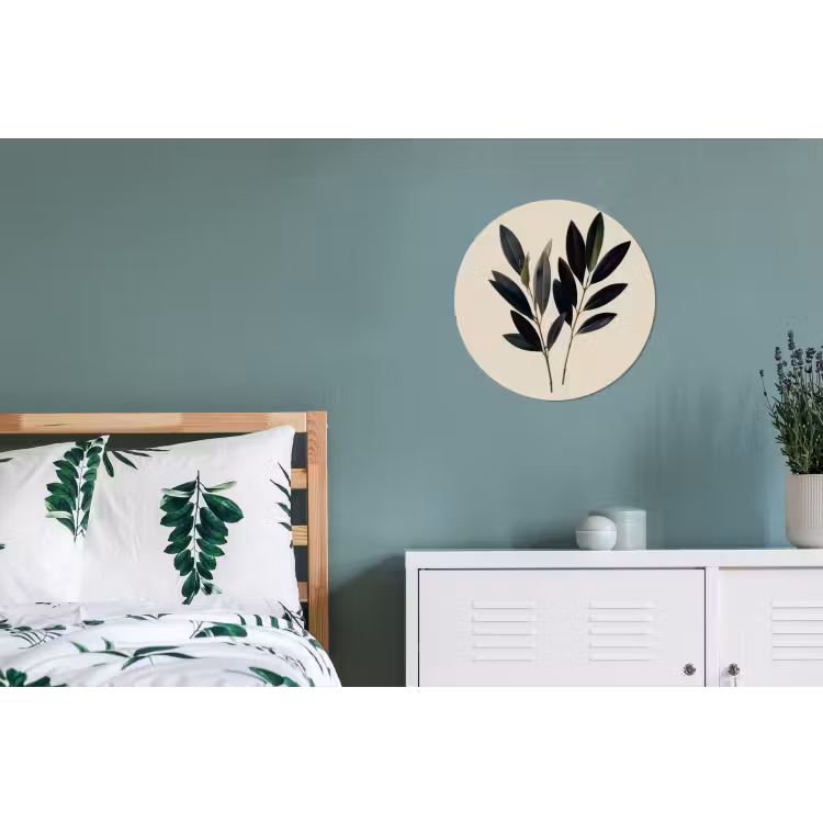 Ovaalvormige bladeren - Diep groen - Symmetrisch Wandcirkel aluminium klein -slaapkamer