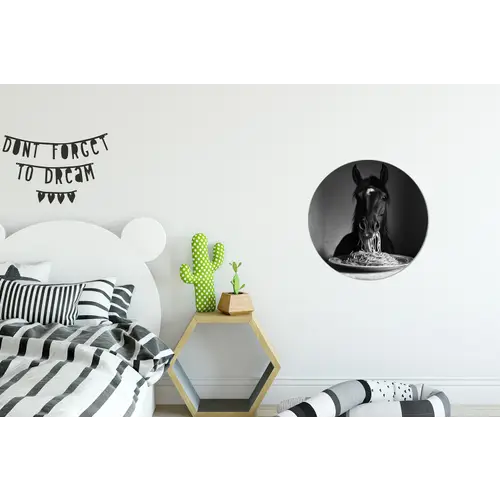 Paard - Bord - Pasta - Tafelkleed - Zwart Wit - Dieren Wandcirkel aluminium klein -kinderkamer