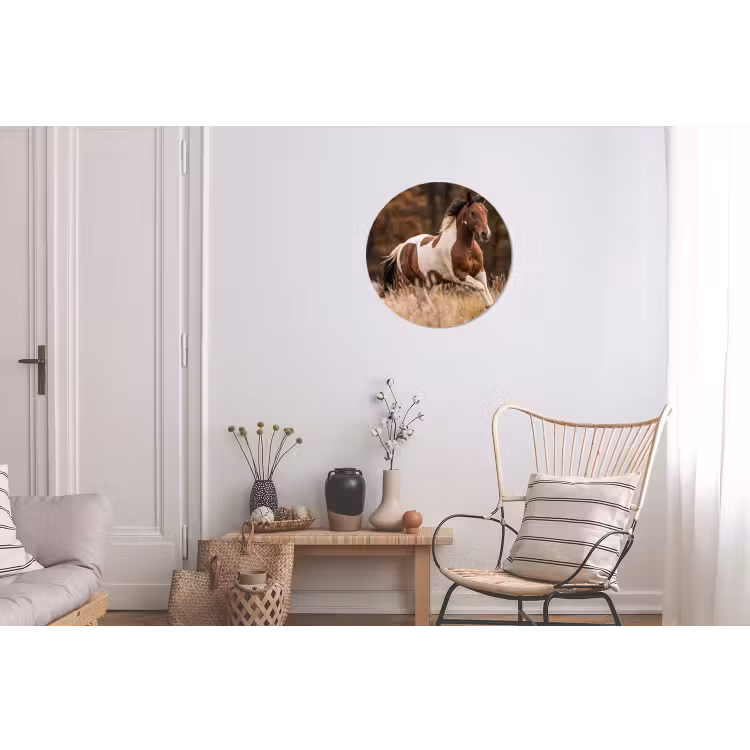 Paard - Bruin - Gras Wandcirkel aluminium klein -woonkamer
