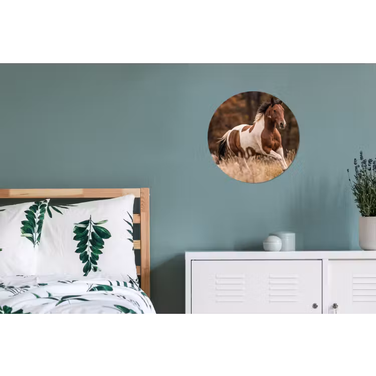 Paard - Bruin - Gras Wandcirkel aluminium klein -slaapkamer