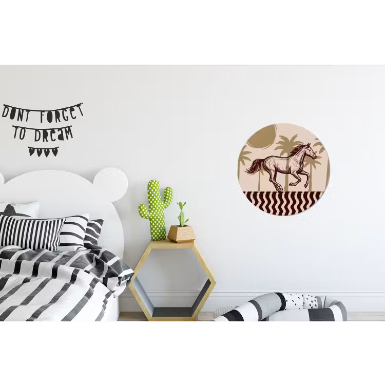 Paard - Galopperend - Woestijn - Illustratie Wandcirkel aluminium klein -kinderkamer