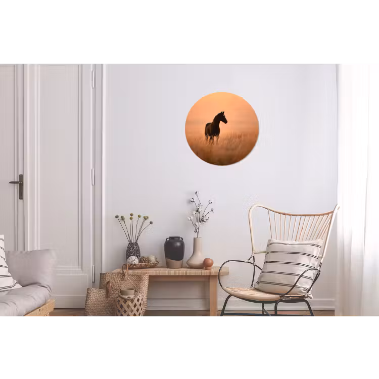 Paard - Grasveld - Zonsondergang Wandcirkel aluminium klein -woonkamer