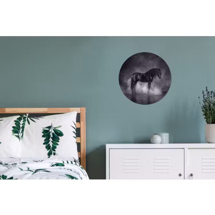 Paard - Magisch - Zwart Wandcirkel aluminium klein -slaapkamer