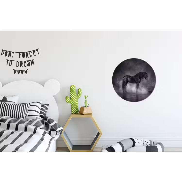 Paard - Magisch - Zwart Wandcirkel aluminium klein -kinderkamer